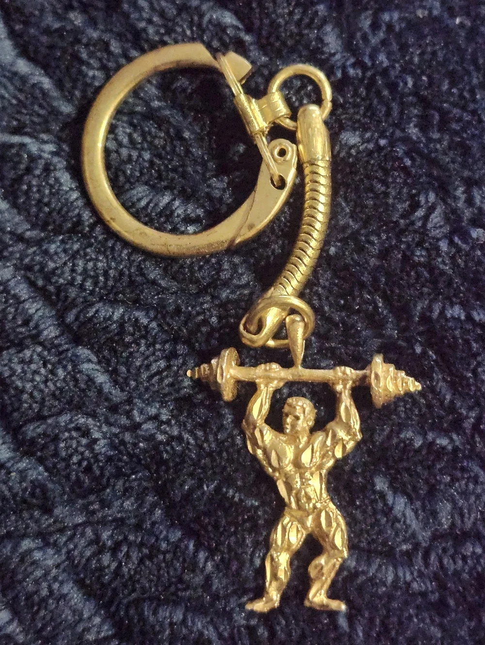 Vintage Gold Tone Weightlifter Keychain - Men Accessories